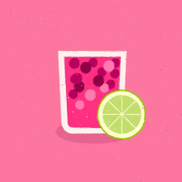 Illustration Lime Berry Juice Pink Background Flat Vector Illustration Fresh — Stock Vector