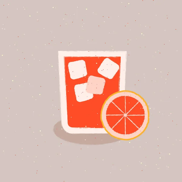 Rode Cocktail Glas Met Ijs Grapefruit Vectorillustratie — Stockvector