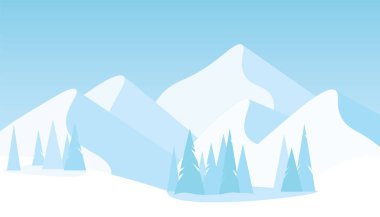 Soğuk renklerde dağların kış manzarası. Vektör arka plan turizm manzarası. Sadece kış doğası