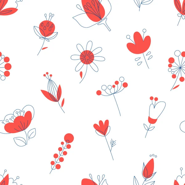 Stilvolles Nahtloses Muster Mit Blumen Einer Linie Blumen Und Blätter — Stockvektor