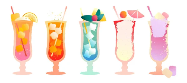 Cocktail Set Bright Flat Vector Illustration Gradient Texture Milkshake Marshmallow — Stock Vector