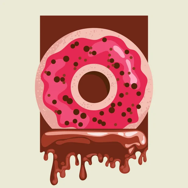 Vector Bright Donut Baking Chocolate Sprinkles Pink Icing Donut Hole — Stock vektor