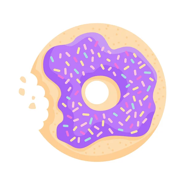 Vector Bitten Donut Crumbs Confectionery Product Icing Sprinkles — Wektor stockowy