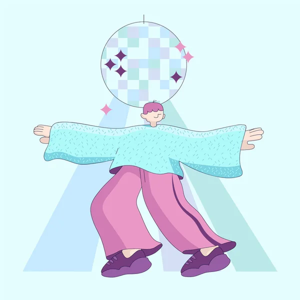 Modern Guy Dance Floor Flat Vector Image Dance Disco Ball — Stockvector