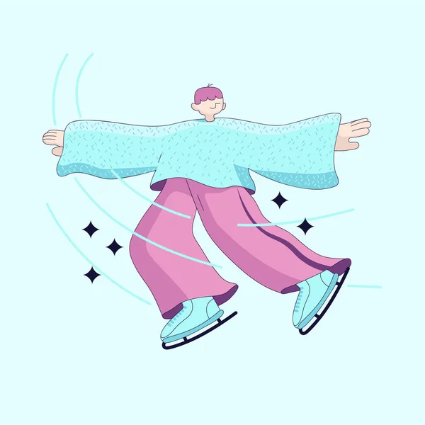 Modern guy on skates. Flat vector illustration design. Cartoon people vector illustration. People skating on ice skates. Recreation and sports. Figure skating