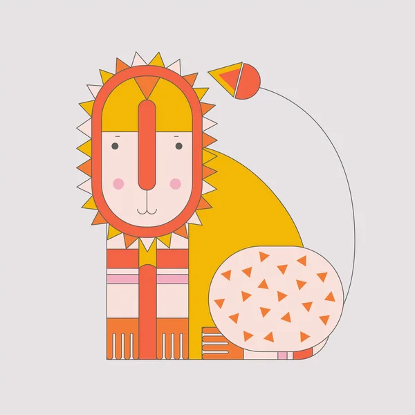 Cartoon Lion Folk Style Vector Flat Illustration Geometric Boho Character — Vector de stock