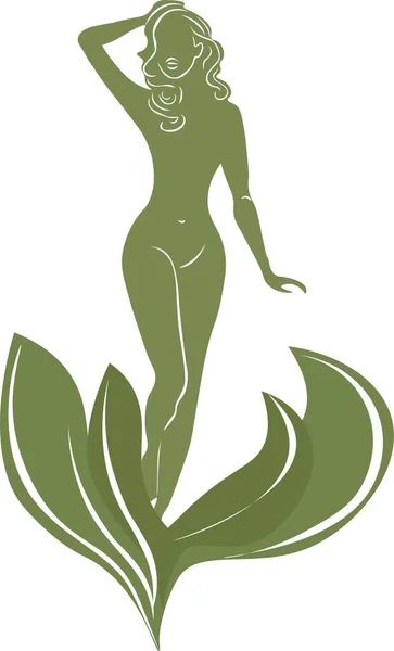 Abstrakte Grüne Form Der Schönen Frau Ikone Kosmetik Und Wellness — Stockvektor