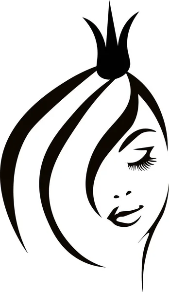 Schönes Frauengesicht Krone Friseurschild Ikone Beauty Logo Vektorillustration Stil Der — Stockvektor