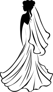 Bride in white wedding dress. Vector picture. Logo for beauty salons, stylish boutiques Vector picture. Beautiful bride