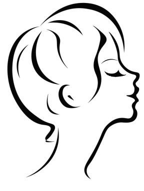 Bir kızın profil fotoğrafı. Profili logo ve reklamcılık için uygun kısa saçlı bir kız. Vektör illüstrasyonu.