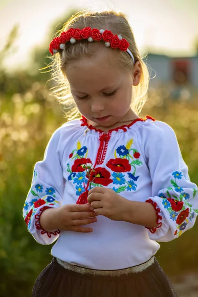 Menina Ucraniana Uma Camisa Bordada — Fotografia de Stock