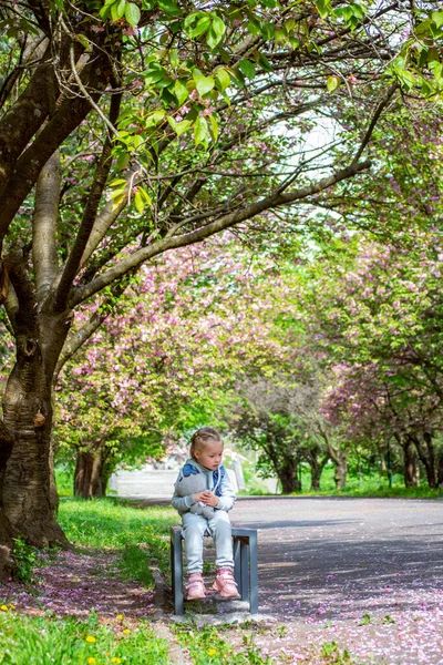 Zamilovaný Mladý Pár Sedí Lavičce Parku — Stock fotografie