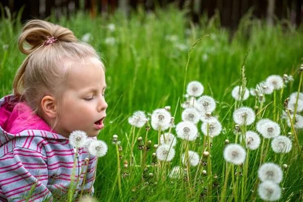 Little Baby Girl Playing Flowers — 图库照片