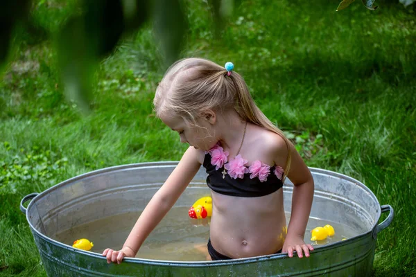 Girl Toy Watering Beach Orange Water Obraz Stockowy