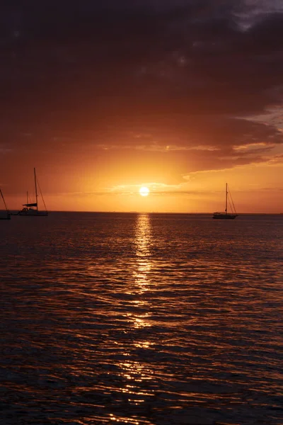 Beautiful Sunset Ocean Beach Boats Sailing Sea Key Biscayne Miami — Stock Photo, Image