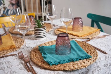 Elegant table set up in the interior of an Italian restaurant