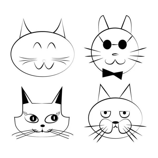Handgezeichnete Katzen Schwarze Konturen Von Katzen Auf Weißem Hintergrund Doodle — Stockvektor
