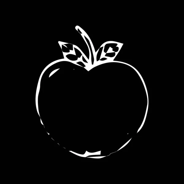 Dibujo Manzana Mano Sobre Fondo Negro Con Pinceles Blancos Dibujo — Vector de stock