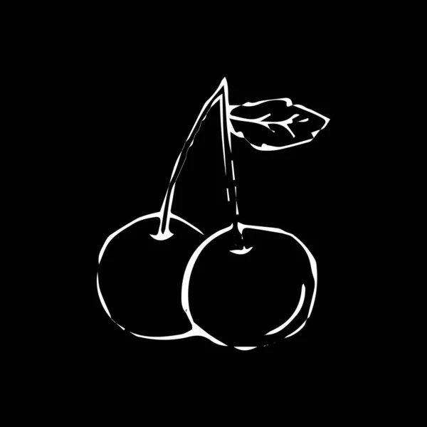 Cerise Main Dessinée Sur Fond Noir Illustration Vectorielle Noire Blanche — Image vectorielle
