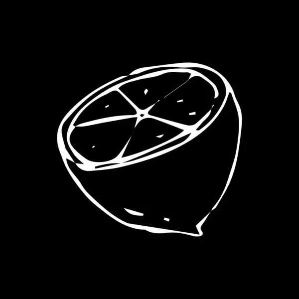 Citron Sur Fond Noir Peint Avec Pinceau Blanc Illustration Vectorielle — Image vectorielle