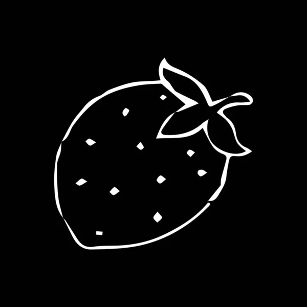 Fraise Dessinée Main Avec Contour Blanc Sur Fond Noir Fruits — Image vectorielle