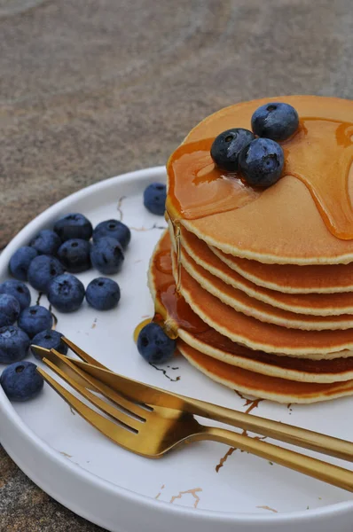 Homemade Pancakes Blueberries Close — Fotografia de Stock