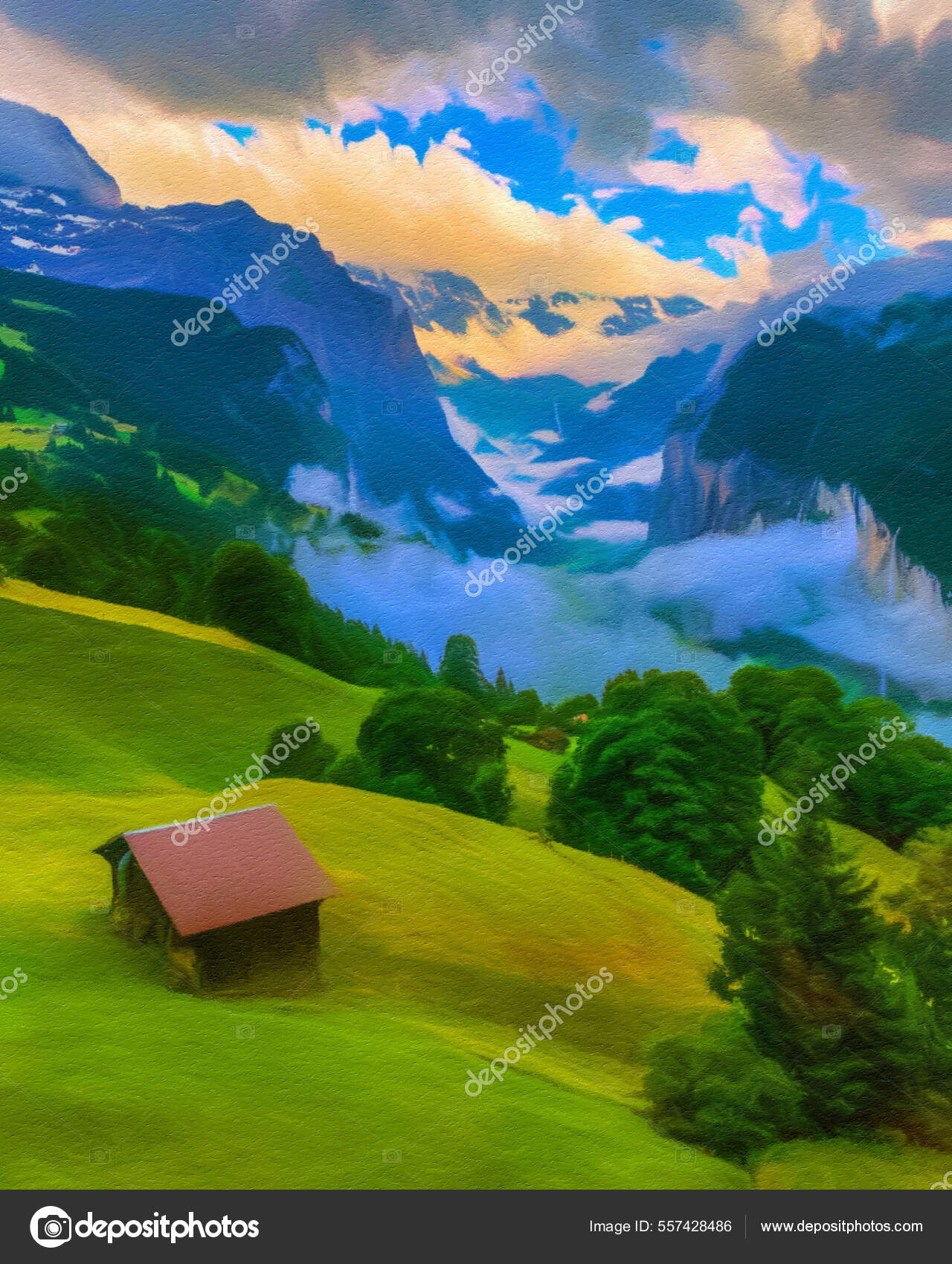 Aquarela Pastel Desenho Natureza Paisagem Viagens Populares Lugar Turístico  Textura Ilustração de ©JasurMakesGoodStuff #557428486, image size:1280x1700