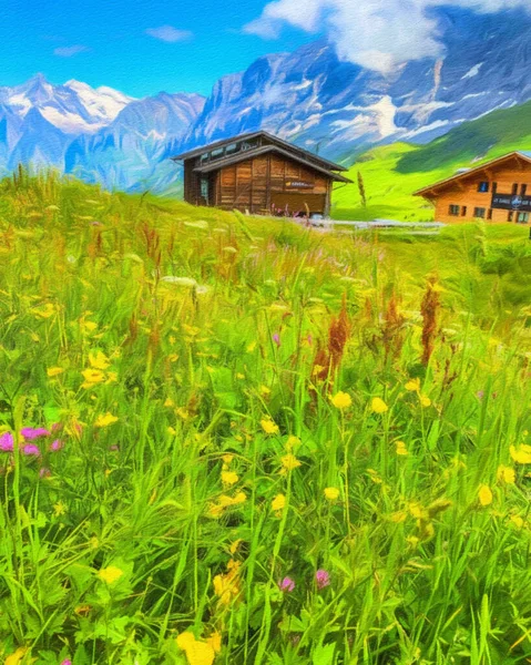 Watercolor Pastel Drawing Nature Landscape Popular Travel Touristic Place Canvas — Stock Photo, Image