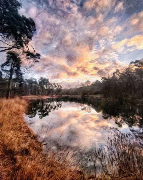 Aquarela Pastel Desenho Finlândia Natureza Paisagem Floresta Nebulosa Mística Árvores — Fotografia de Stock