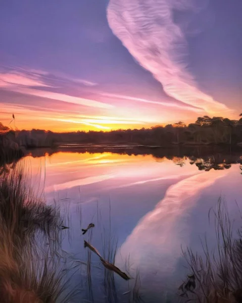 Akvarell Och Pastell Teckning Finland Natur Landskap Mystisk Dimmig Skog — Stockfoto