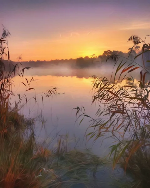 Aquarelle Pastel Dessin Finlande Paysage Naturel Forêt Mystique Brumeuse Automne — Photo