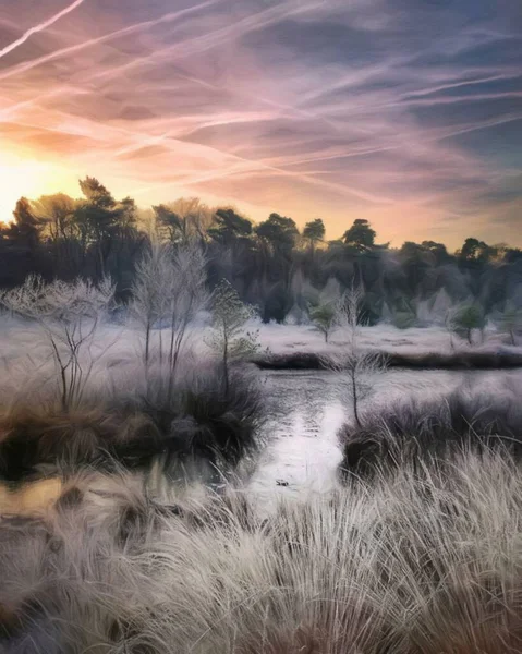 Акварель Пастель Малюють Пейзажі Фінської Природи Містичні Туманні Ліси Осінні — стокове фото