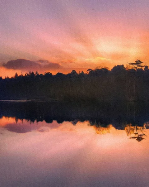 Aquarelle Pastel Dessin Finlande Paysage Naturel Forêt Mystique Brumeuse Automne — Photo