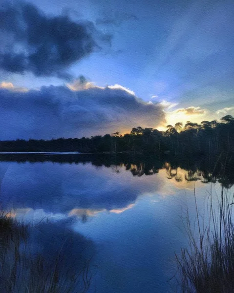 Dibujo Acuarela Pastel Finlandia Paisaje Natural Bosque Místico Brumoso Árboles — Foto de Stock