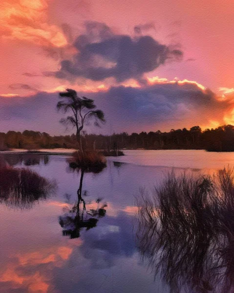 Aquarela Pastel Desenho Finlândia Natureza Paisagem Floresta Nebulosa Mística Árvores — Fotografia de Stock