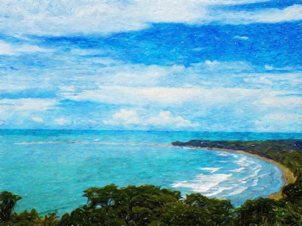 Akvarell Pasztell Rajz Természet Táj Trópusi Utazási Turisztikai Hely Seychelle — Stock Fotó