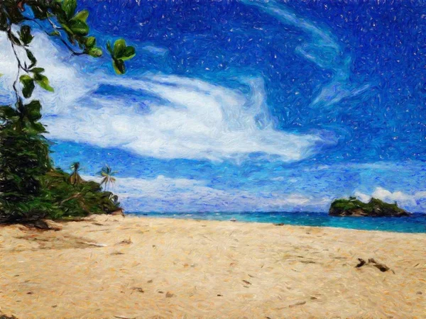 Akvarel Pastelová Kresba Přírodní Krajina Tropické Cestování Turistické Místo Seychely — Stock fotografie