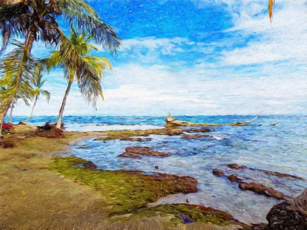 Akvarell Pasztell Rajz Természet Táj Trópusi Utazási Turisztikai Hely Seychelle — Stock Fotó