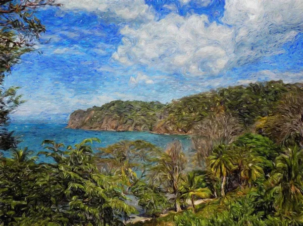 Watercolor Pastel Drawing Nature Landscape Tropical Travel Touristic Place Seychelles — Stock Photo, Image