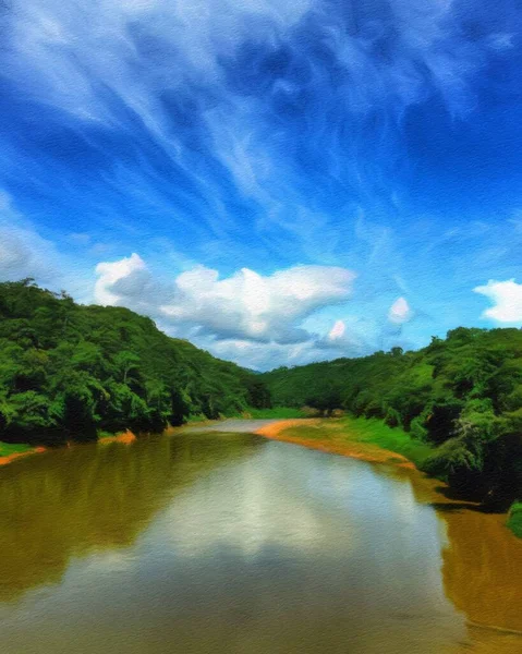 Aquarela Pastel Desenho Natureza Paisagem Viagens Tropicais Local Turístico Seychelles — Fotografia de Stock