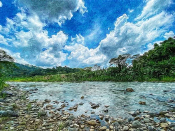 Aquarela Pastel Desenho Natureza Paisagem Viagens Tropicais Local Turístico Seychelles — Fotografia de Stock