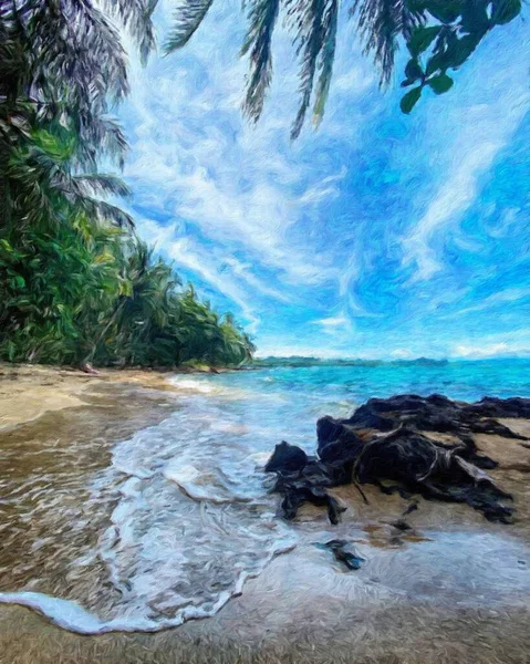 Acquerello Pastello Disegno Natura Paesaggio Viaggi Tropicali Luogo Turistico Seychelles — Foto Stock