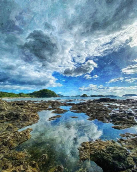 Aquarela Pastel Desenho Natureza Paisagem Viagens Tropicais Local Turístico Seychelles — Fotografia de Stock