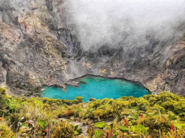 Suluboya Pastel Boya Doğa Manzarası Tropikal Seyahat Turistik Yerler Seyşeller — Stok fotoğraf