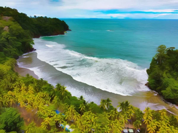 Aquarela Pastel Desenho Natureza Paisagem Viagens Tropicais Local Turístico Seychelles — Fotografia de Stock