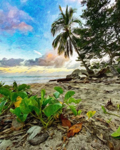 Acquerello Pastello Disegno Natura Paesaggio Viaggi Tropicali Luogo Turistico Seychelles — Foto Stock