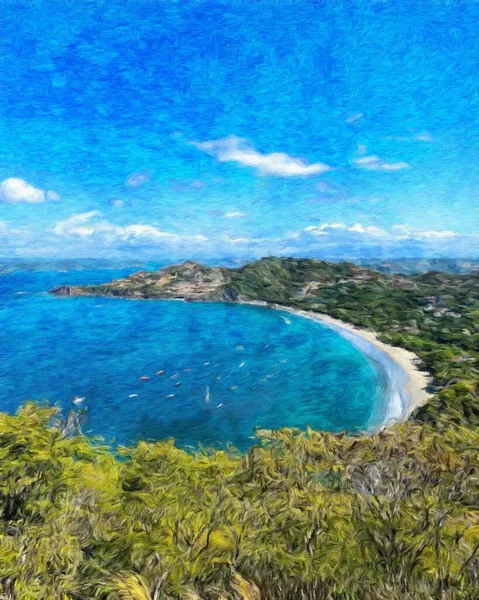 Watercolor Pastel Drawing Nature Landscape Tropical Travel Touristic Place Seychelles — Stock Photo, Image