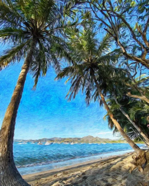 Acquerello Pastello Disegno Natura Paesaggio Viaggi Tropicali Luogo Turistico Seychelles — Foto Stock