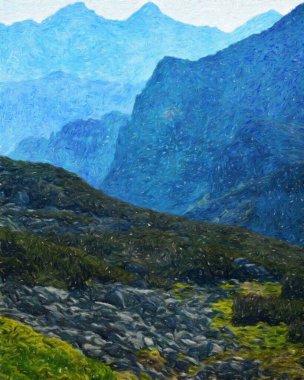 Suluboya ve yağlı boya doğa manzarası, ünlü seyahat ve turistik yer, poster, kağıt, tekstil veya tuval için açık hava tatil eğilimi. Modern sanat tasarımı duvar kağıdı. Duvar resimleri