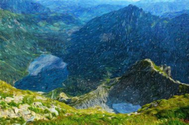 Suluboya ve yağlı boya doğa manzarası, ünlü seyahat ve turistik yer, poster, kağıt, tekstil veya tuval için açık hava tatil eğilimi. Modern sanat tasarımı duvar kağıdı. Duvar resimleri